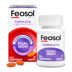 Feosol Complete iron caplets front view for daily iron support.