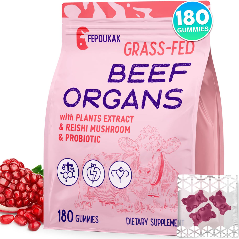 Fepoukak Beef Organ Gummies bottle front showing convenient wellness boost for women