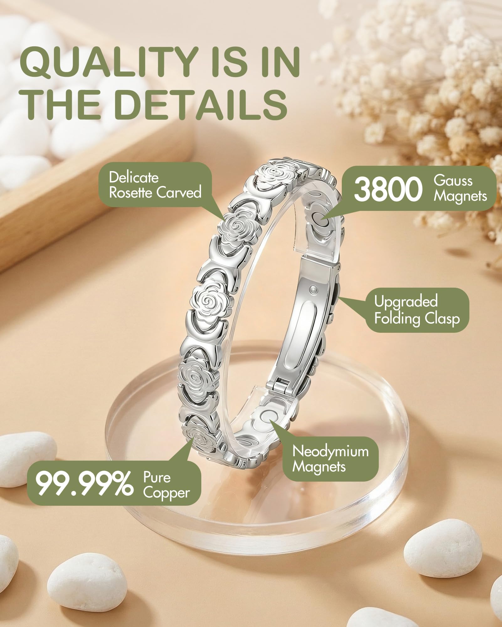 Feraco 3800 Gauss magnets bracelet designed for secure all-day wear