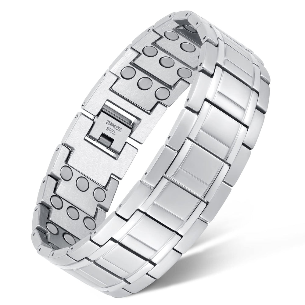 Feraco 3X magnetic bracelet gunmetal front view shows three-row magnets for daily wear