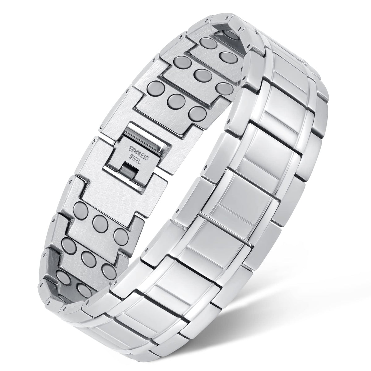 Feraco 3X magnetic bracelet gunmetal front view shows three-row magnets for daily wear