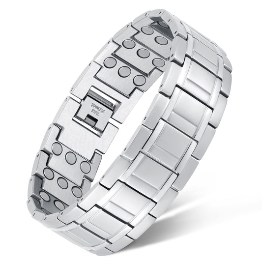 Feraco 3X magnetic bracelet gunmetal front view shows three-row magnets for daily wear