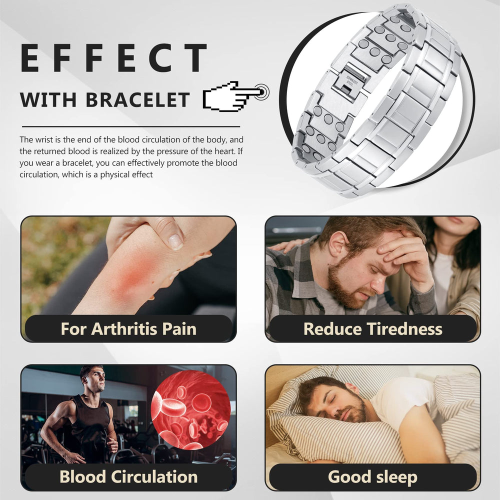 Feraco 3X magnetic bracelet on wrist showcases masculine style and adjustable fit