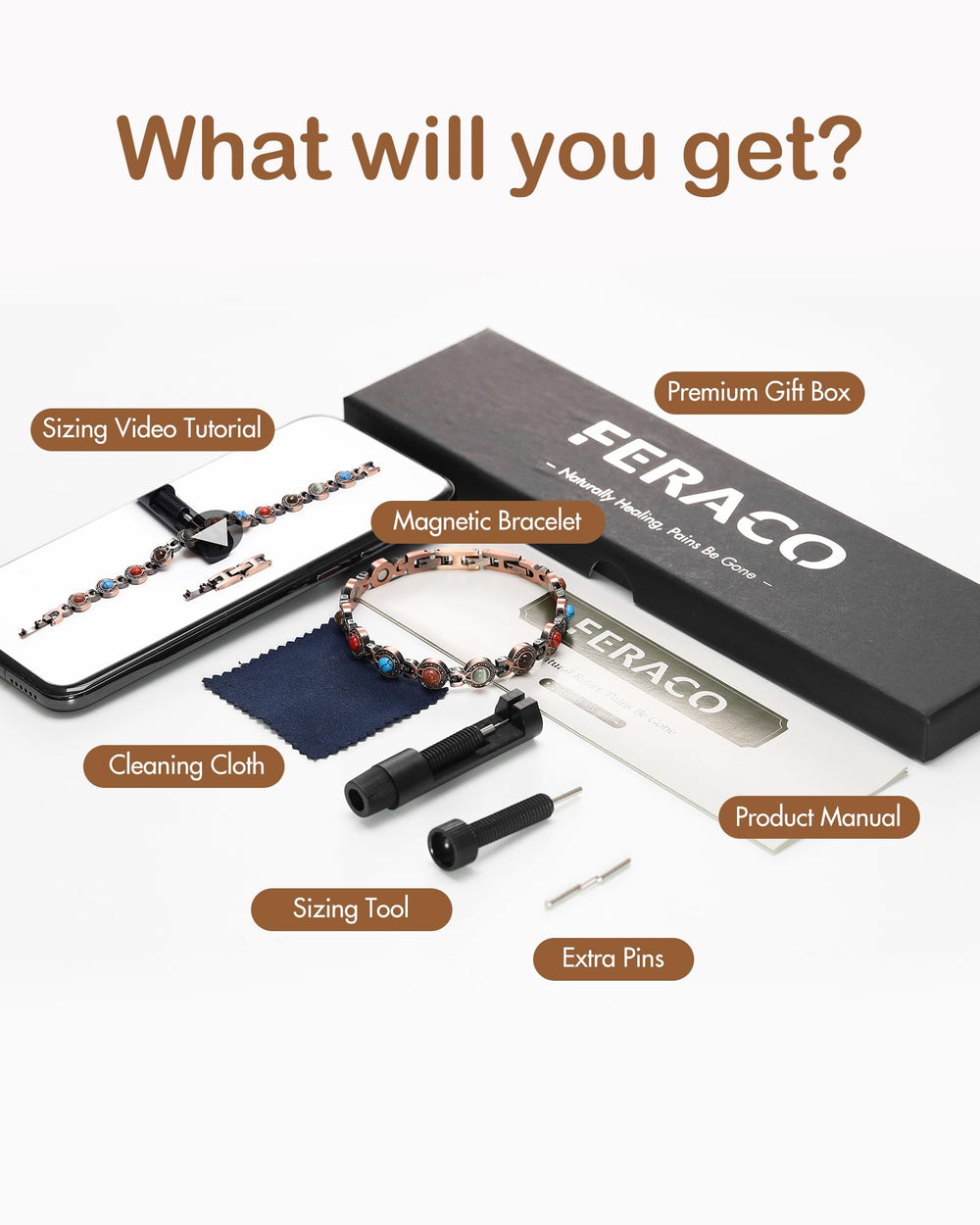 Feraco Adjustable Bracelet with complimentary sizing tool for a perfect fit