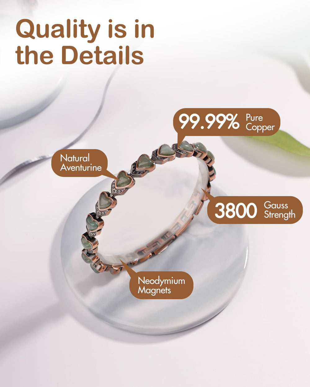 Feraco aventurine gemstone copper bracelet for subtle color and natural charm.
