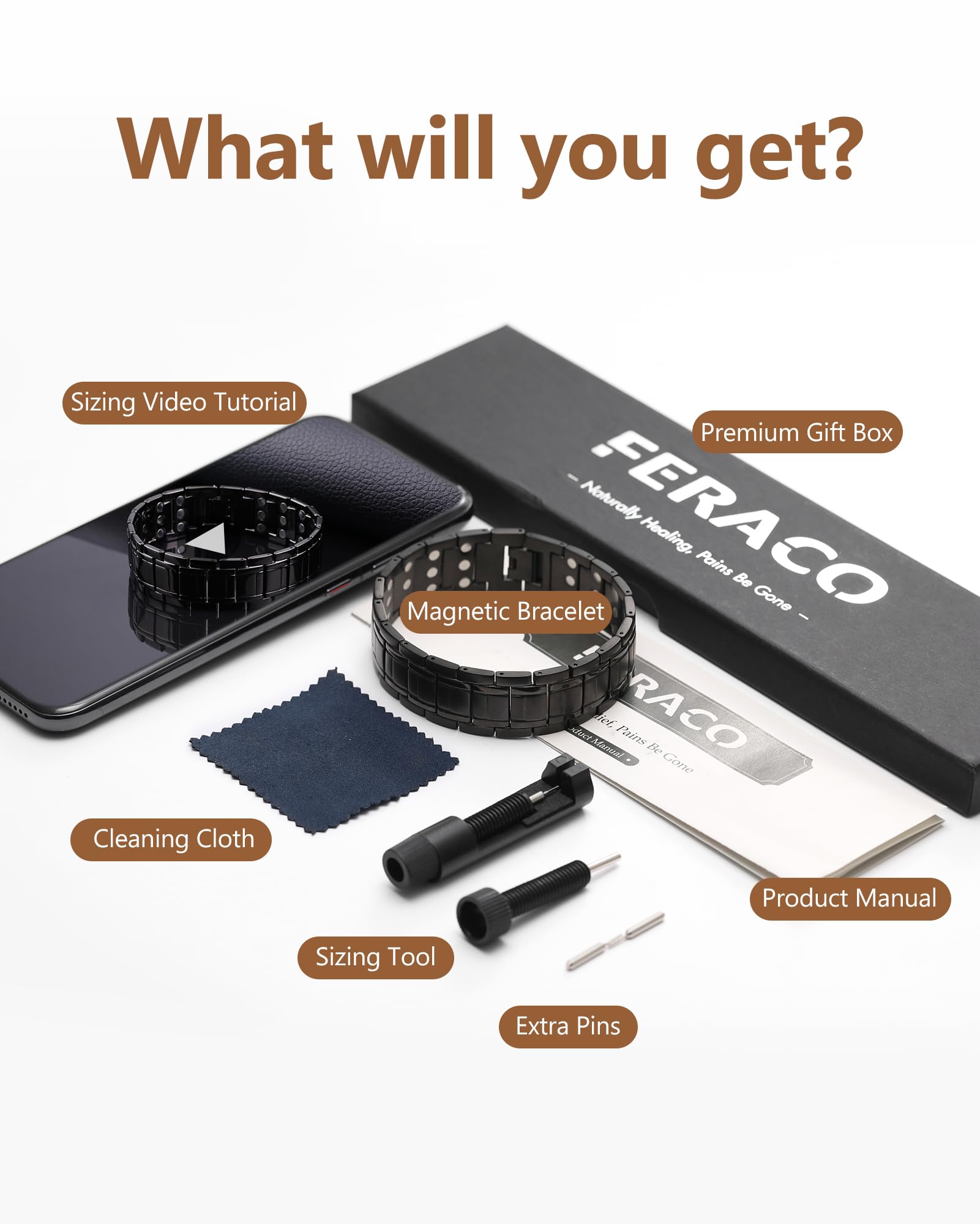 Feraco black bracelet side view reveals sleek, durable design.