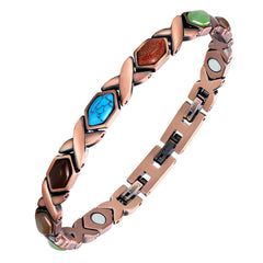 Feraco Bohemia gemstone magnetic bracelet on wrist with turquoise detail and balanced design.