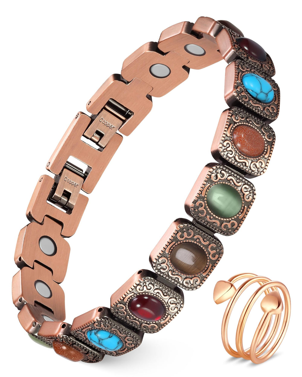 Feraco bohemia gemstone magnetic bracelet with turquoise; stylish and wellness-friendly.