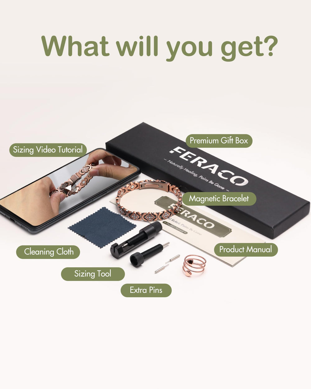 Feraco Cleaning Cloth included for easy care and shine maintenance.