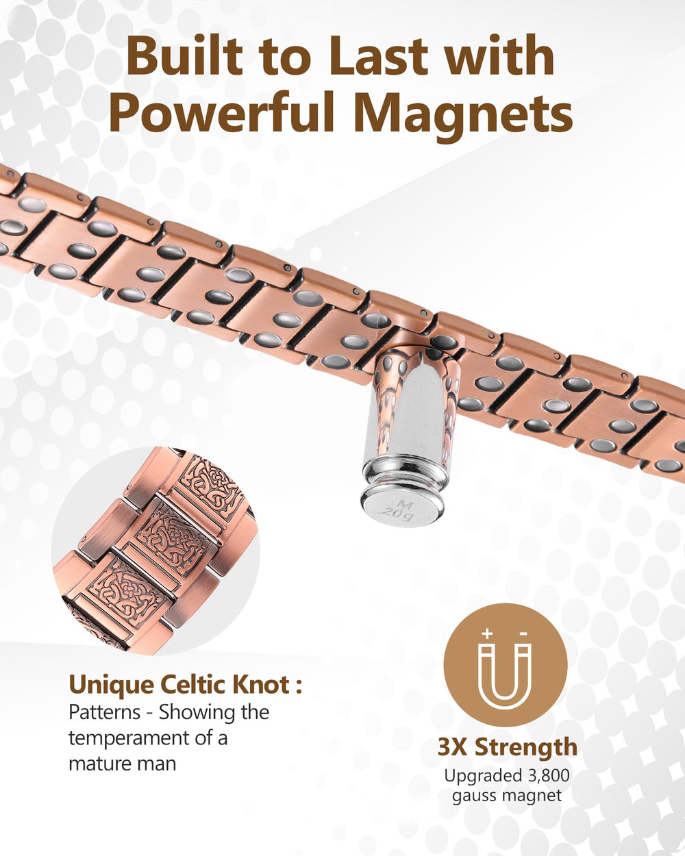 Feraco copper bracelet Celtic knot pattern: distinctive style for modern wardrobes.