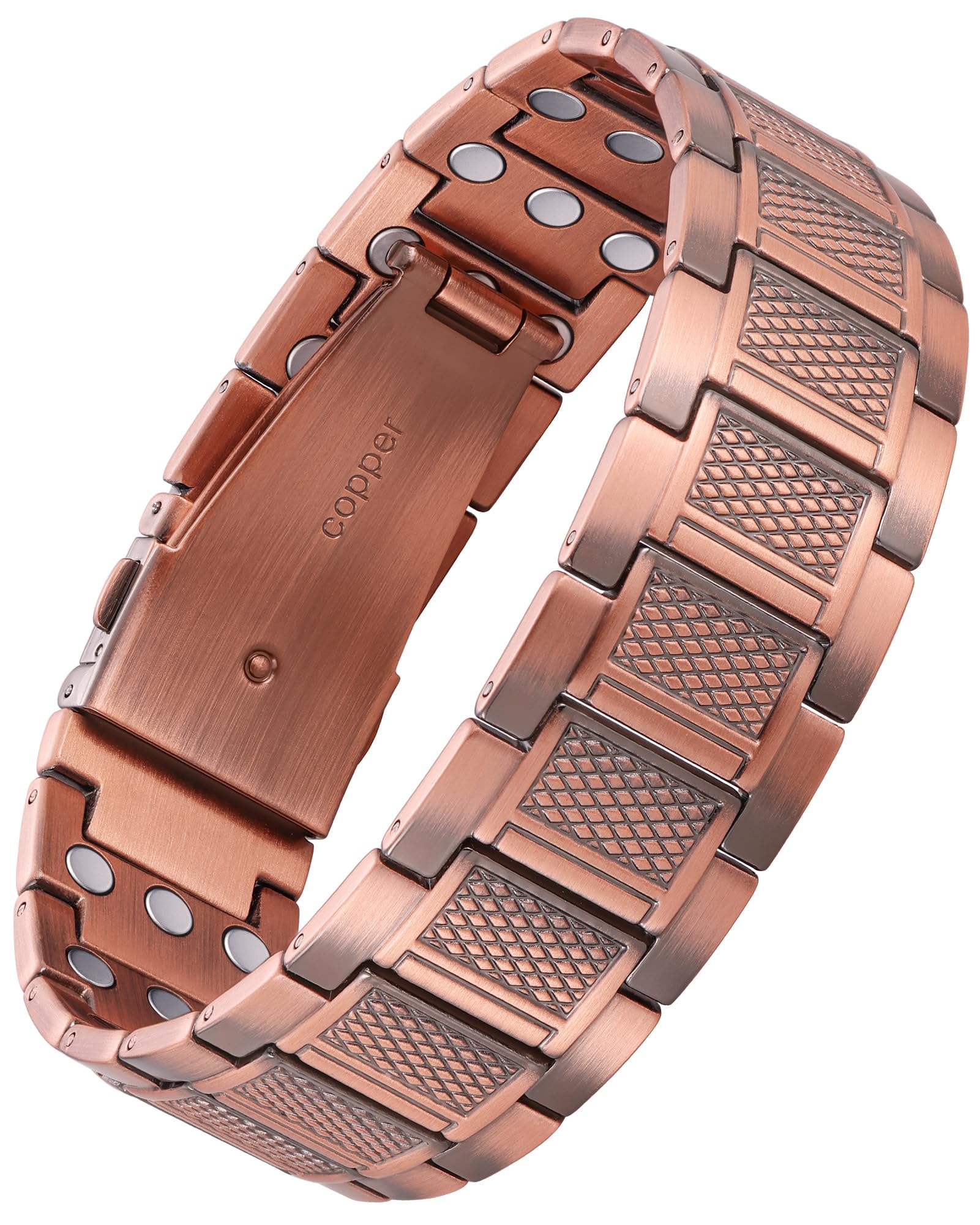 Feraco copper bracelet closeup highlighting hypoallergenic material for comfortable wear.