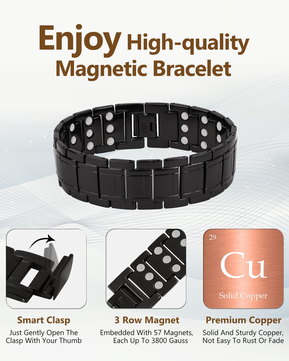 Feraco bracelet worn daily close to skin with scratch-resistant copper finish.