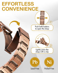 Feraco bracelet demonstrates nickel-free and lead-free copper for skin comfort