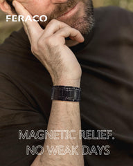 Feraco bracelet with matte black band highlights stylish, durable copper finish for everyday use.