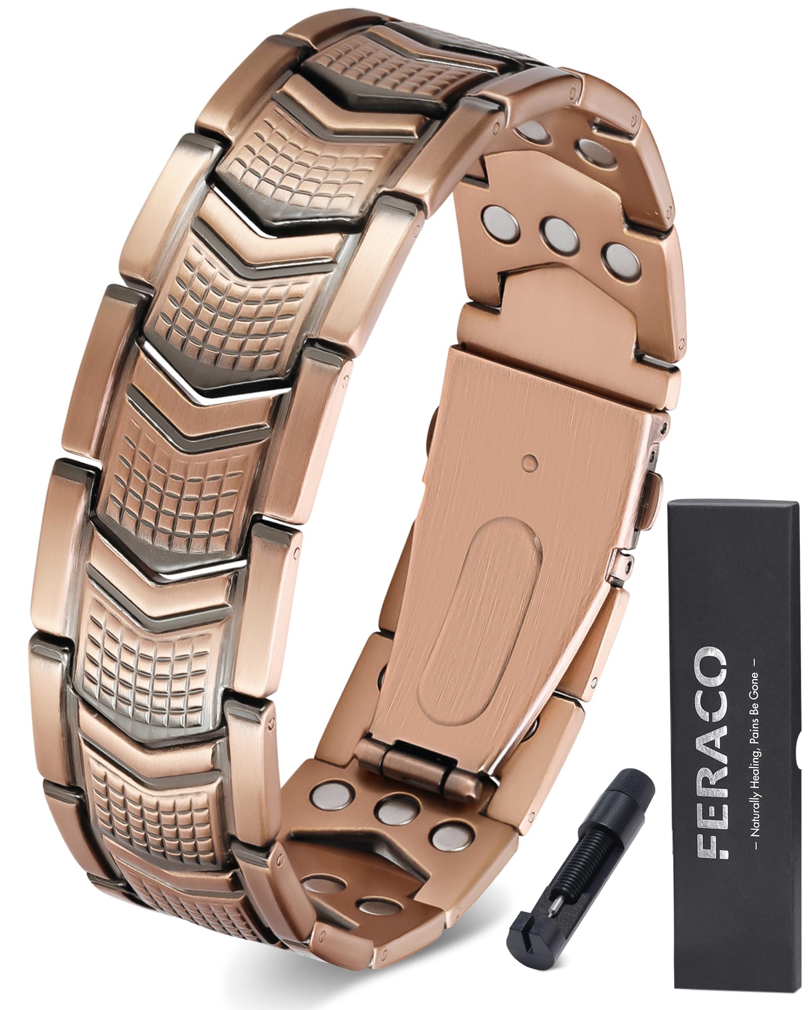 Feraco copper bracelet for men worn on wrist with all day comfort