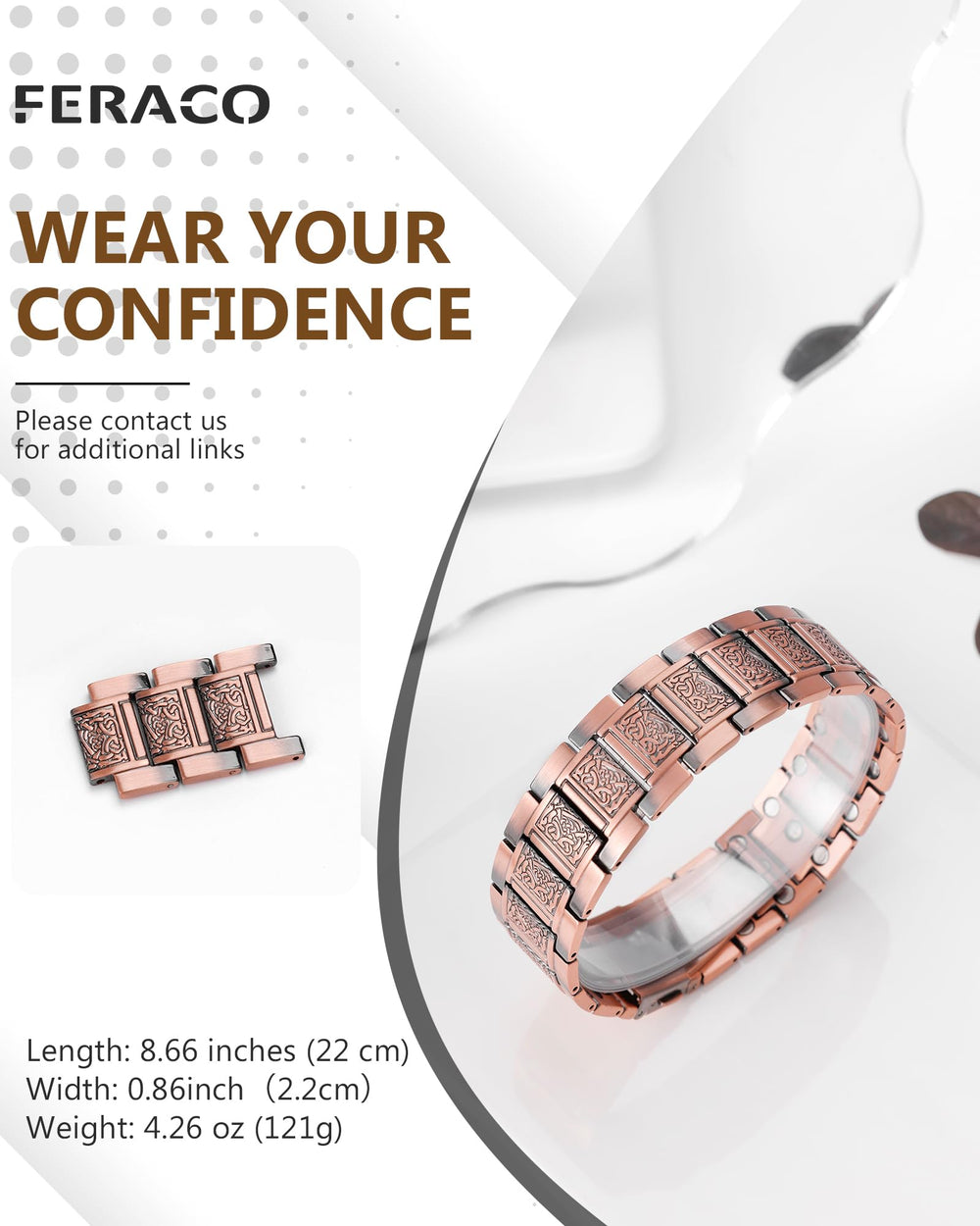 Feraco copper bracelet oxidation-resistant coating: maintains appearance with everyday use.