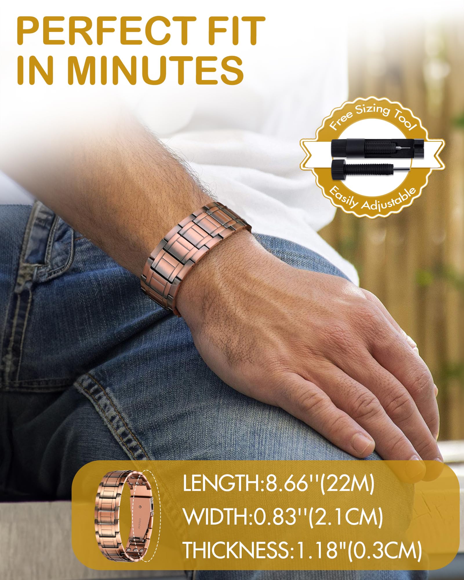 Feraco copper bracelet highlights pure copper material and finish