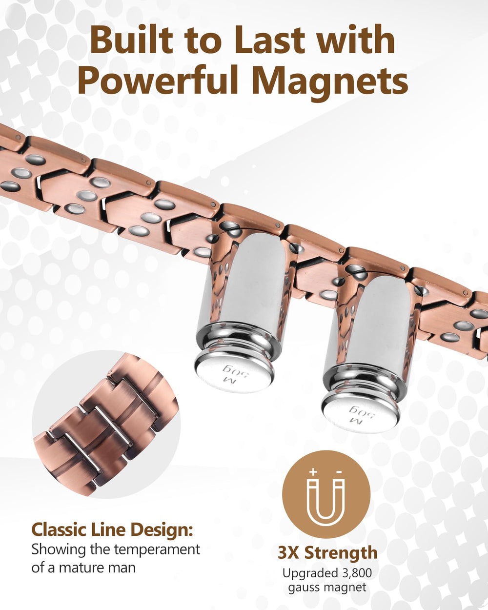 Feraco copper bracelet wrist shot showing secure clasp and comfortable fit.