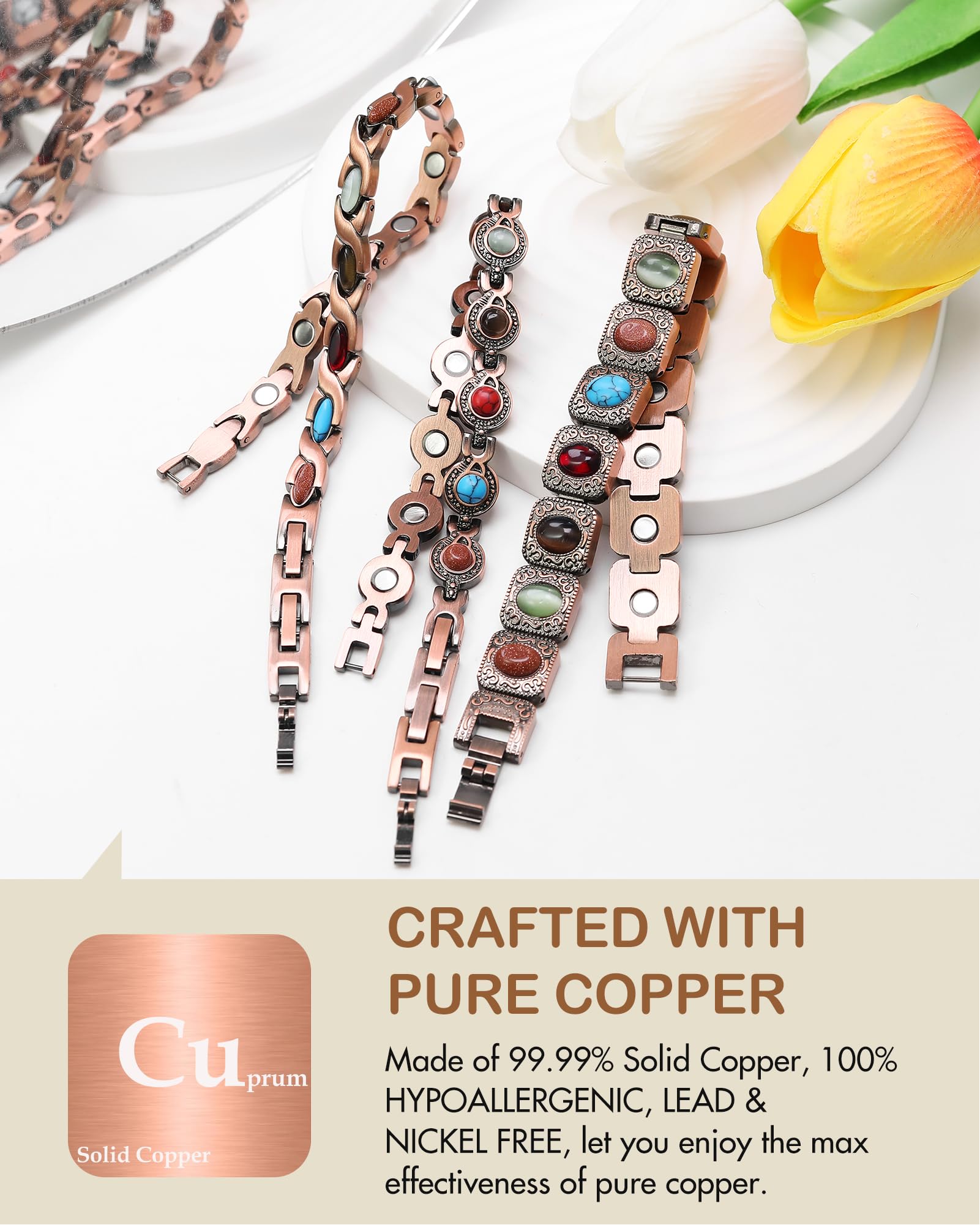 Feraco copper magnetic bracelet with visible magnet inlay for enhanced daily wear