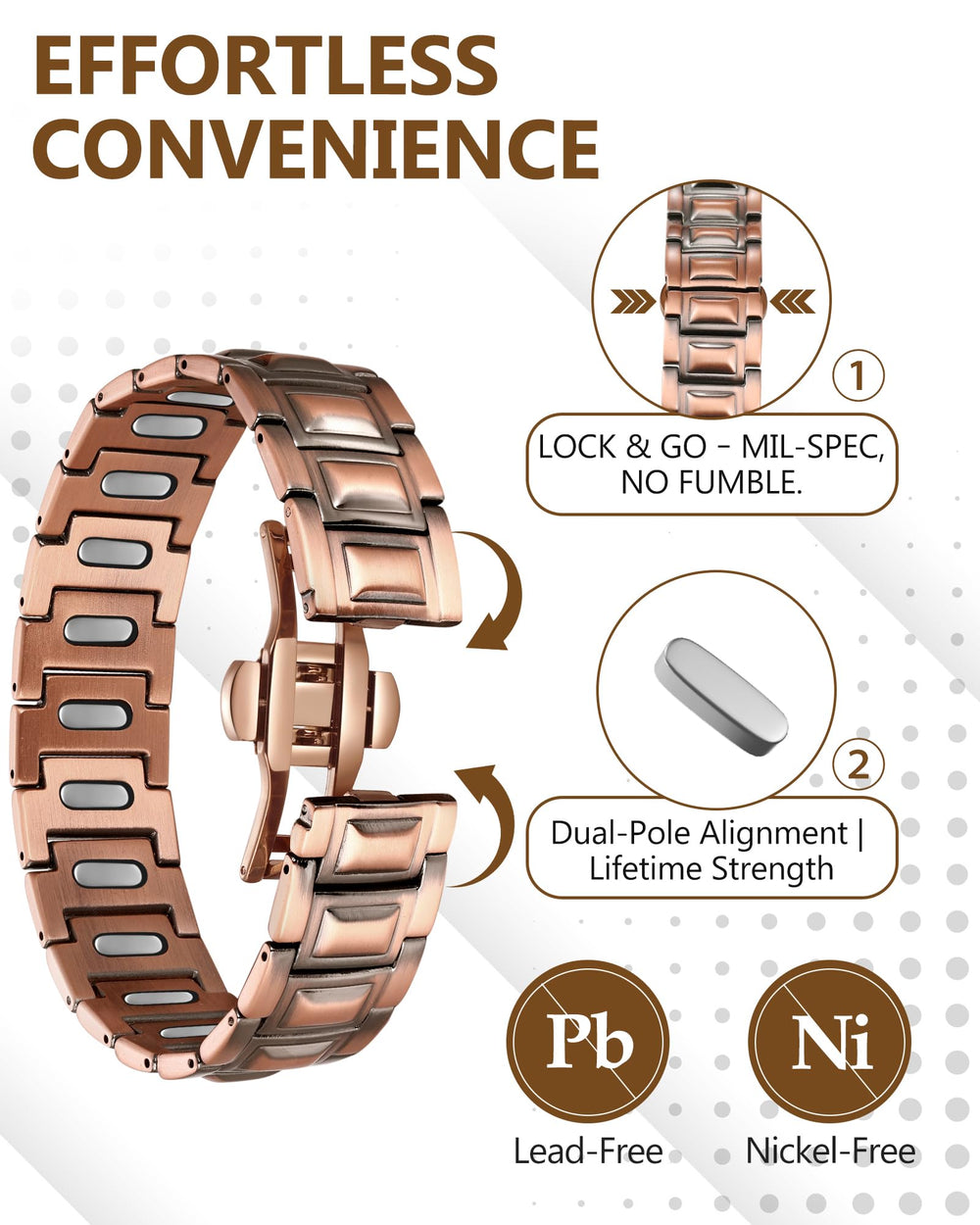 Feraco magnetic bracelet worn on hand emphasizes comfort and lightweight feel.