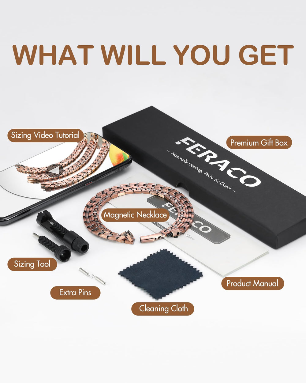 Feraco copper magnetic necklace adjustable length—custom fit in minutes.