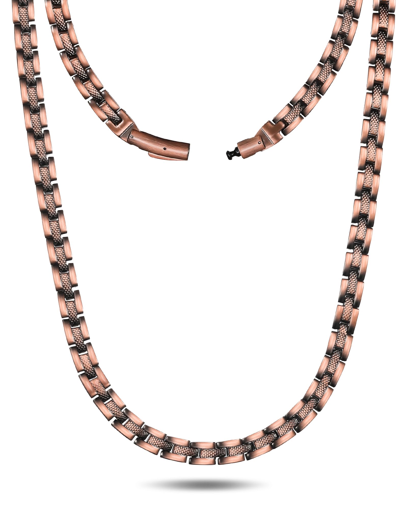 Feraco copper magnetic necklace buckle closeup—secure, easy-release for daily wear.