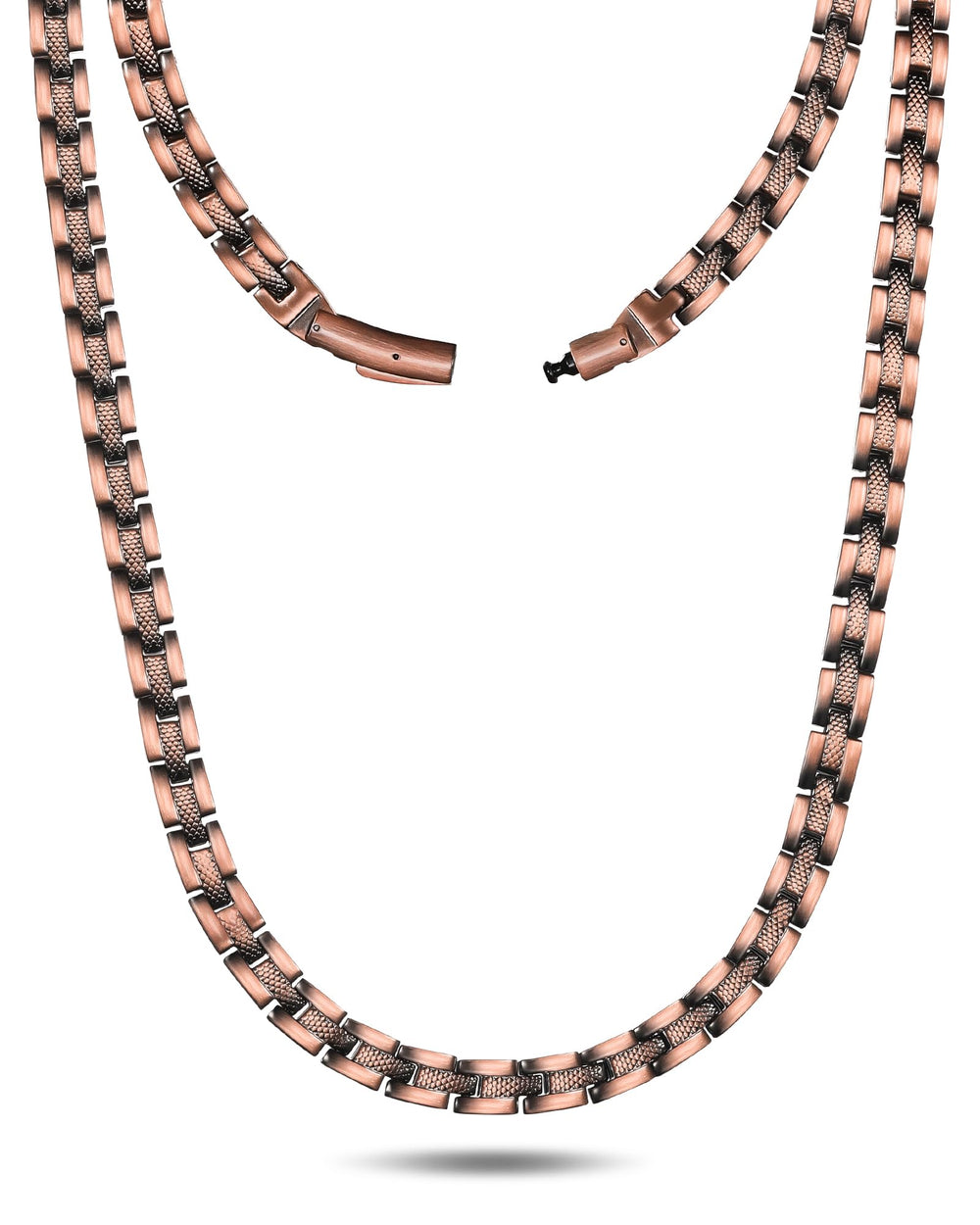 Feraco copper magnetic necklace buckle closeup—secure, easy-release for daily wear.