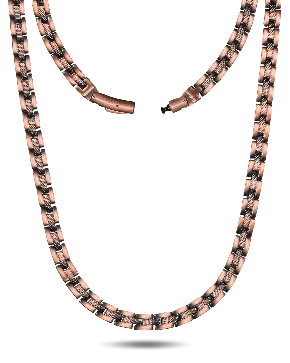 Feraco copper magnetic necklace buckle closeup—secure, easy-release for daily wear.