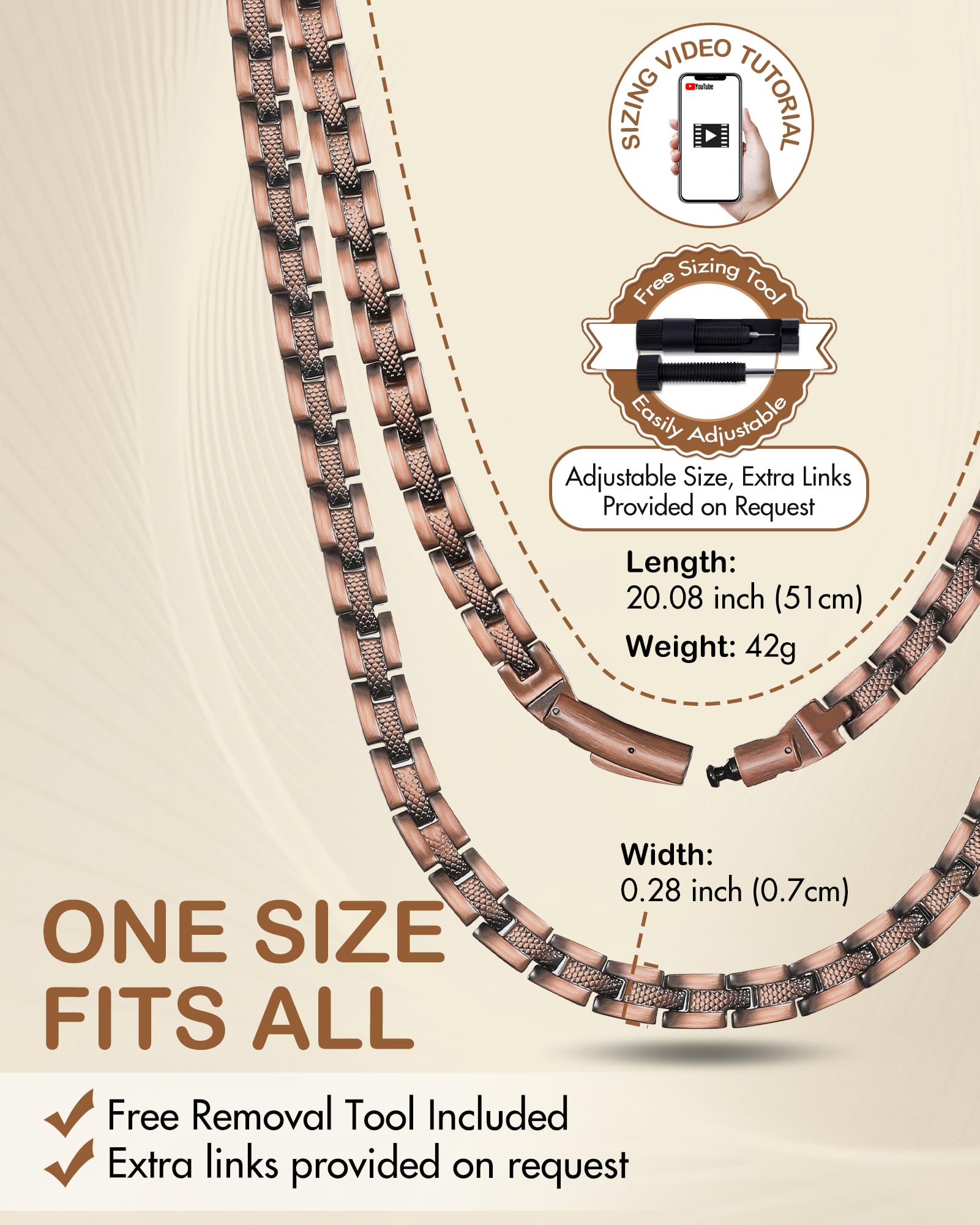 Feraco copper magnetic necklace lacquer coating—scratch-resistant shine.
