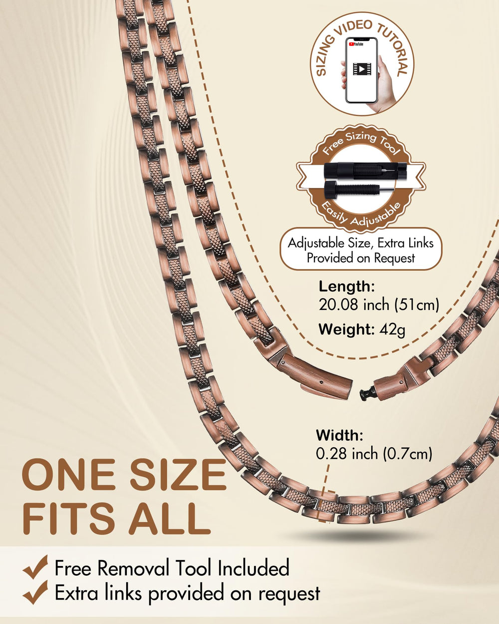 Feraco copper magnetic necklace lacquer coating—scratch-resistant shine.