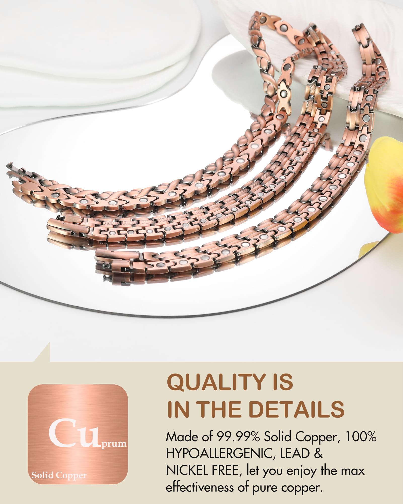 Feraco copper magnetic necklace sizing tool—home length adjustment guide.