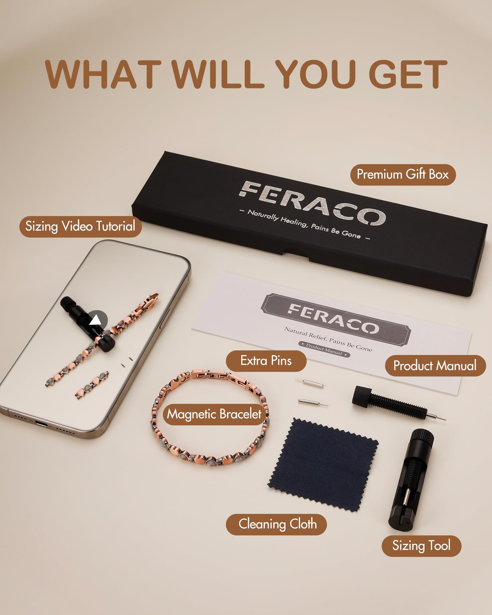 Feraco gift box includes sizing tool, ready for gifting.