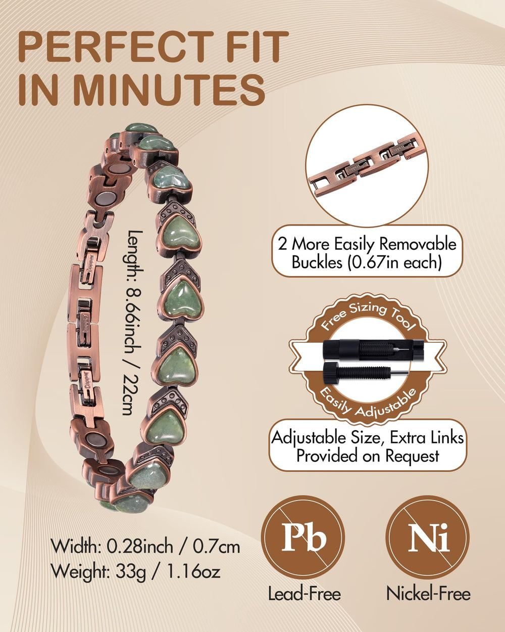 Feraco gift box with sizing tool makes this bracelet a ready gift option.