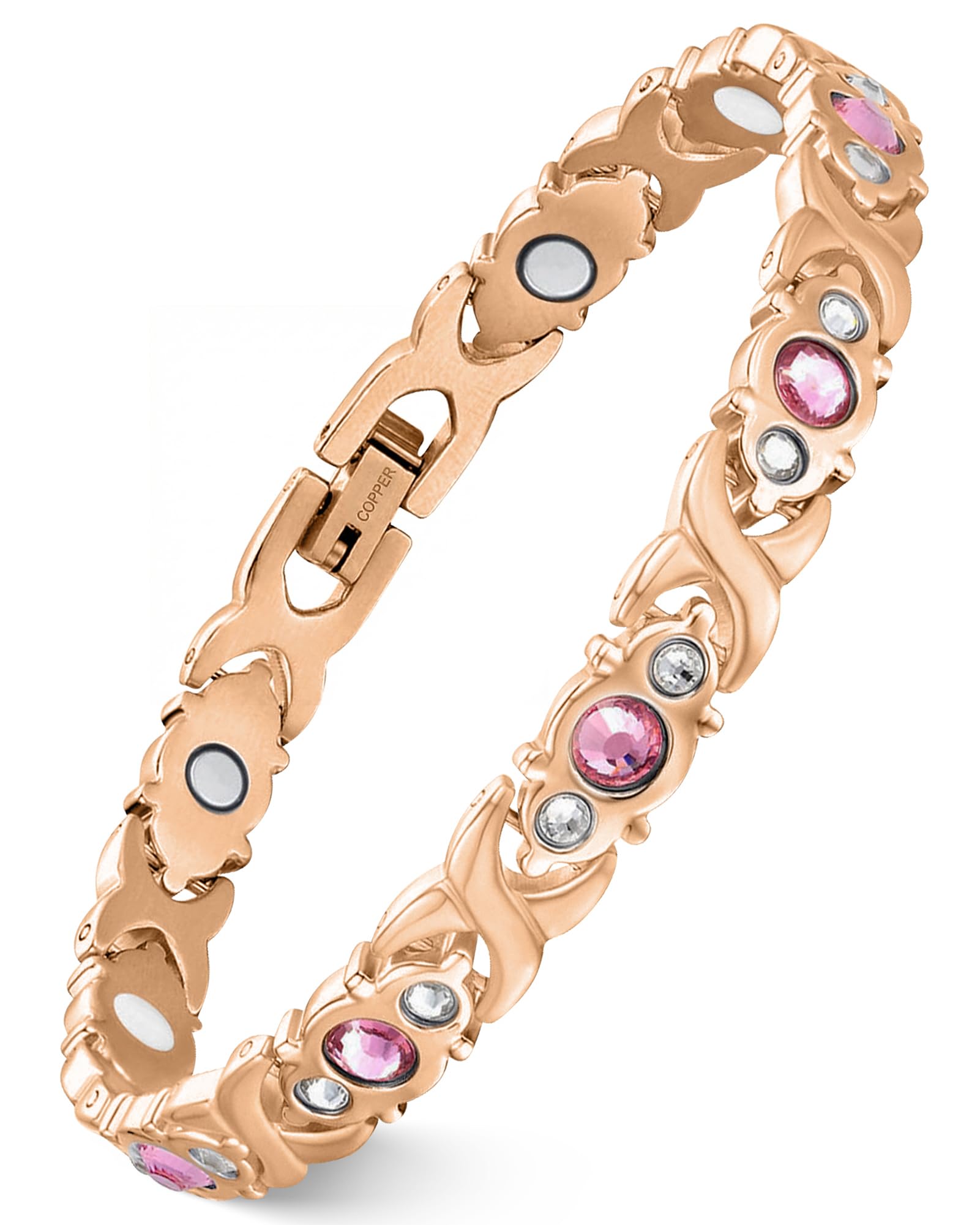Feraco Infinite Clover bracelet front view with crystals, refined everyday elegance.