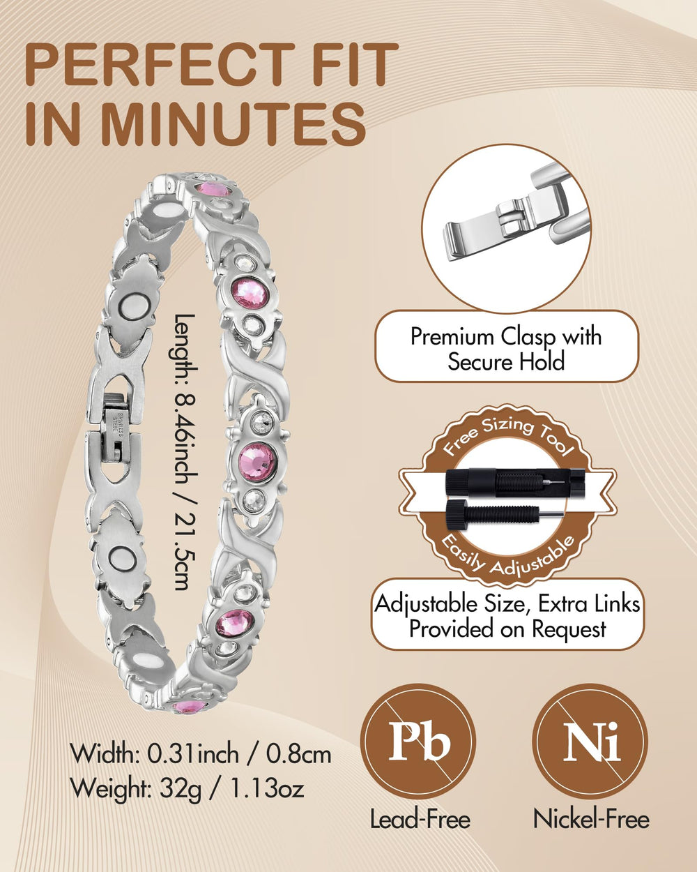 Feraco infinity and four-leaf clover design conveys timeless style.