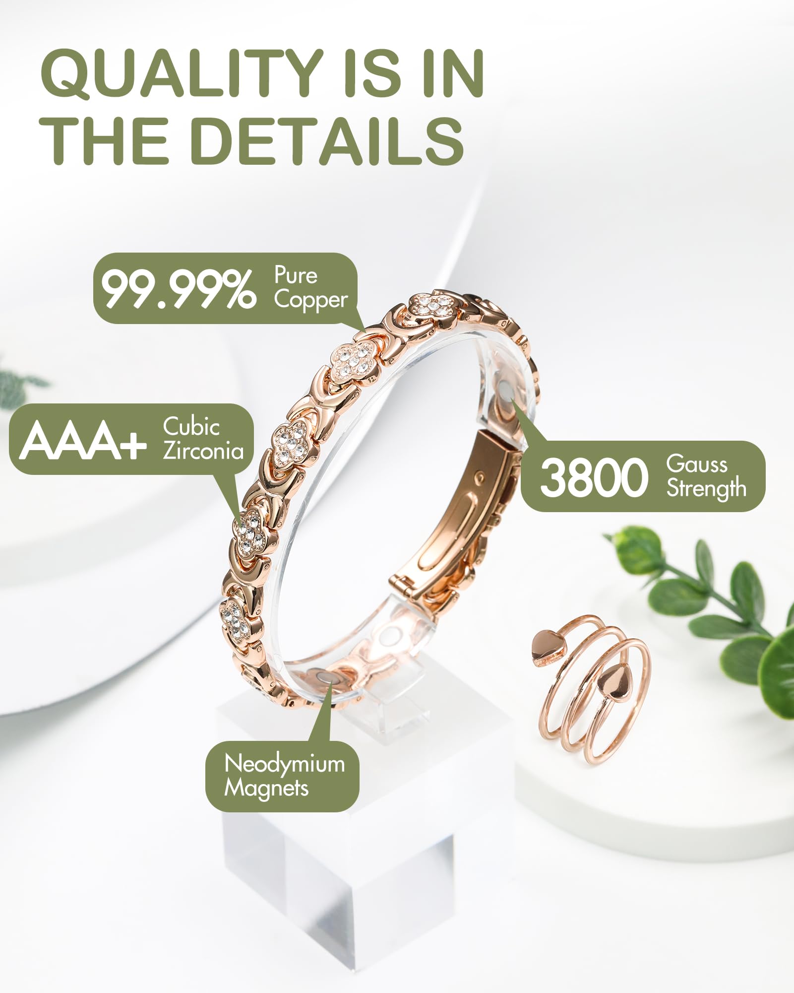 Feraco rose gold infinity clover design symbolizing luck and love