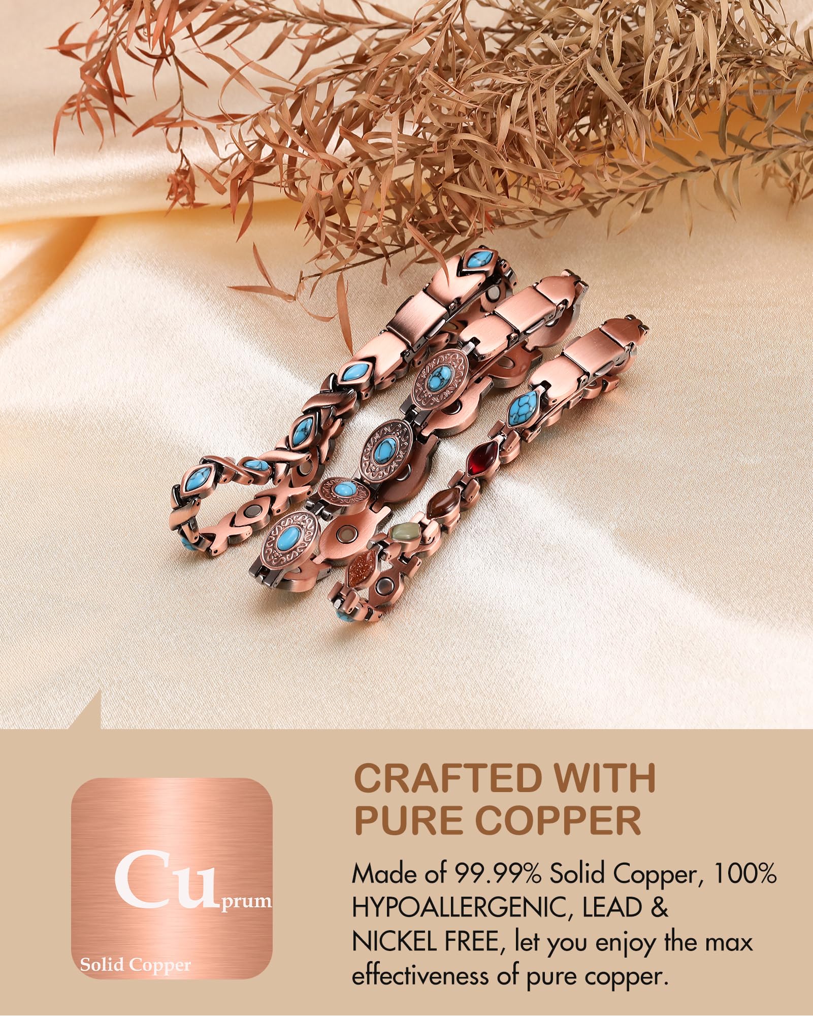 Feraco Luna bracelet with 3800 Gauss magnets embedded for daily support