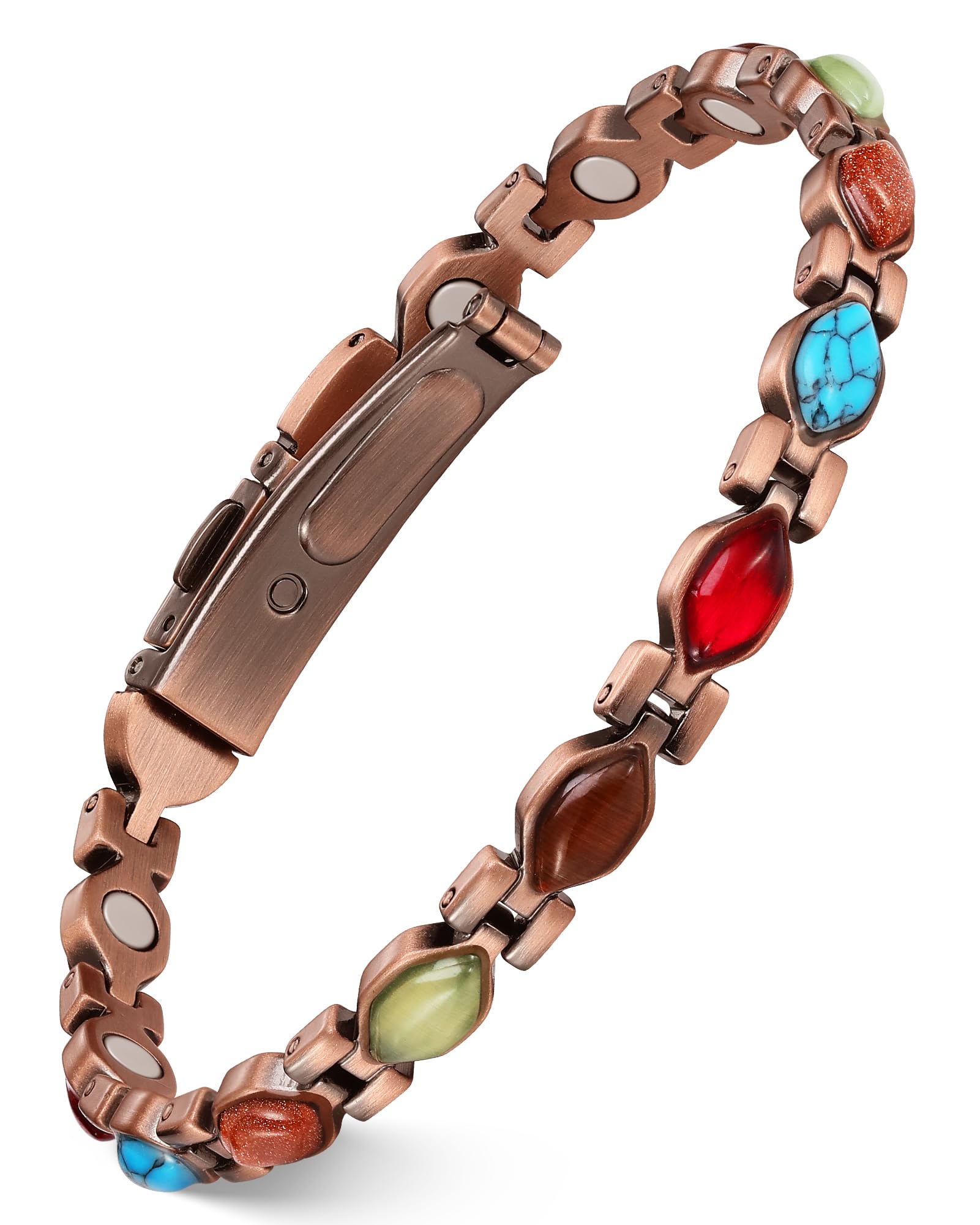 Feraco Luna pure copper bracelet close-up highlighting turquoise detail