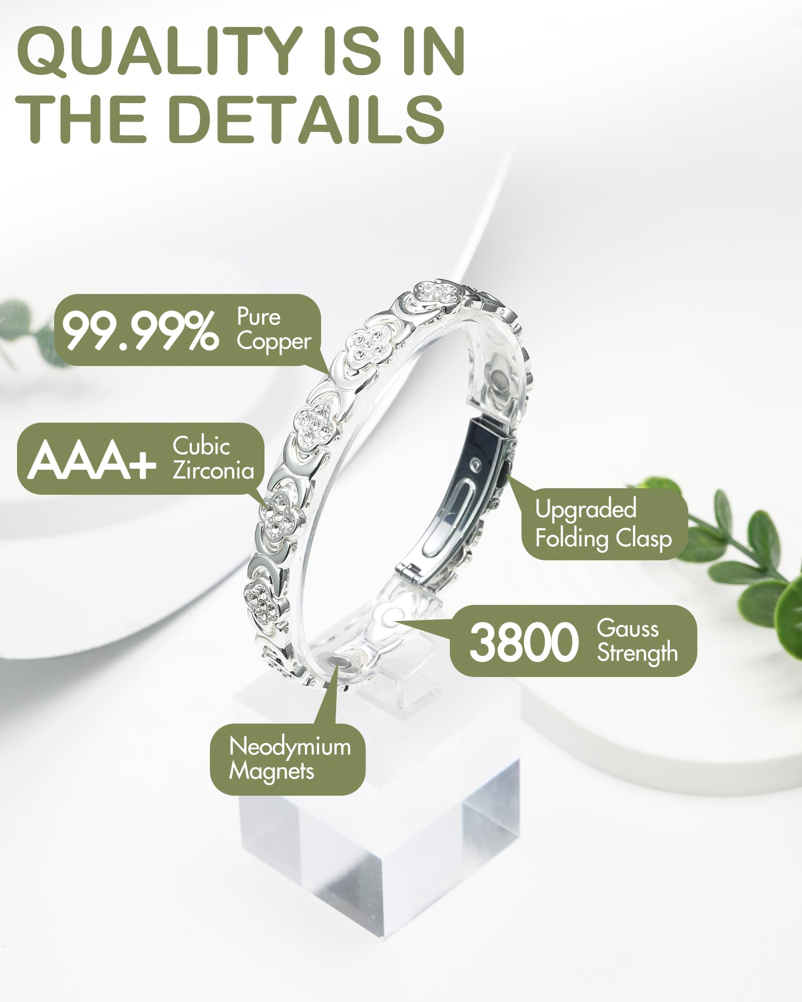 Feraco Magnetic bracelet featuring 3800 Gauss magnets for secure daily wear.