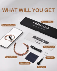Feraco magnetic necklace adjustment tool included close-up for quick sizing.