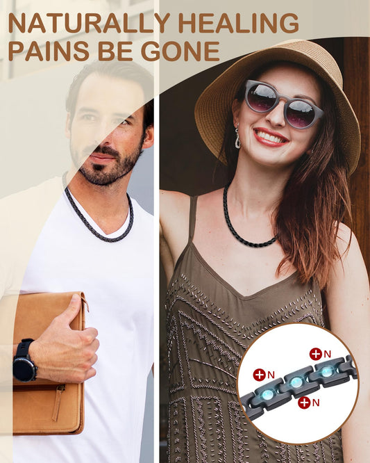 Feraco magnetic necklace worn on model demonstrating versatile style for men and women.