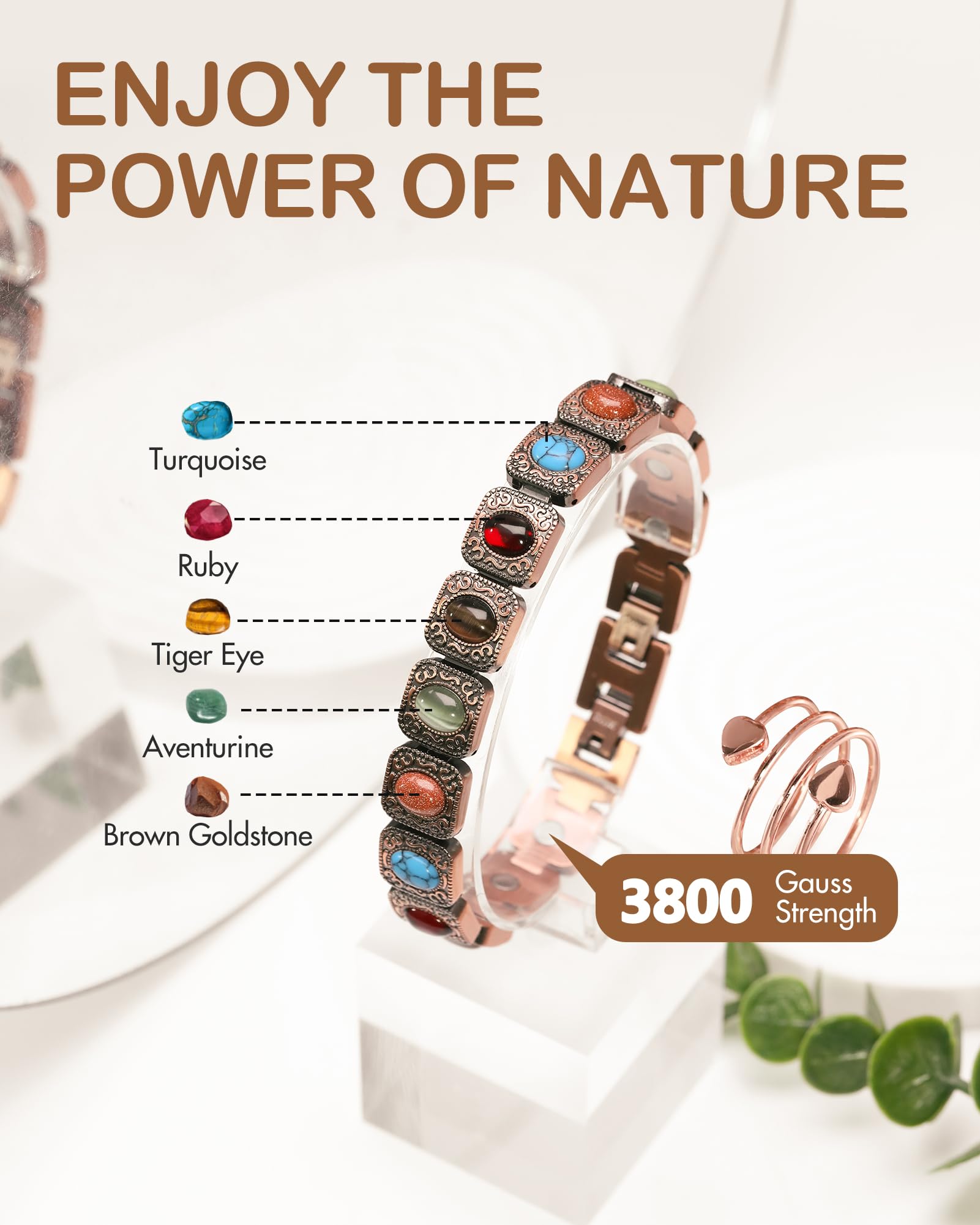 Feraco natural turquoise gemstones detail adds earthy elegance.