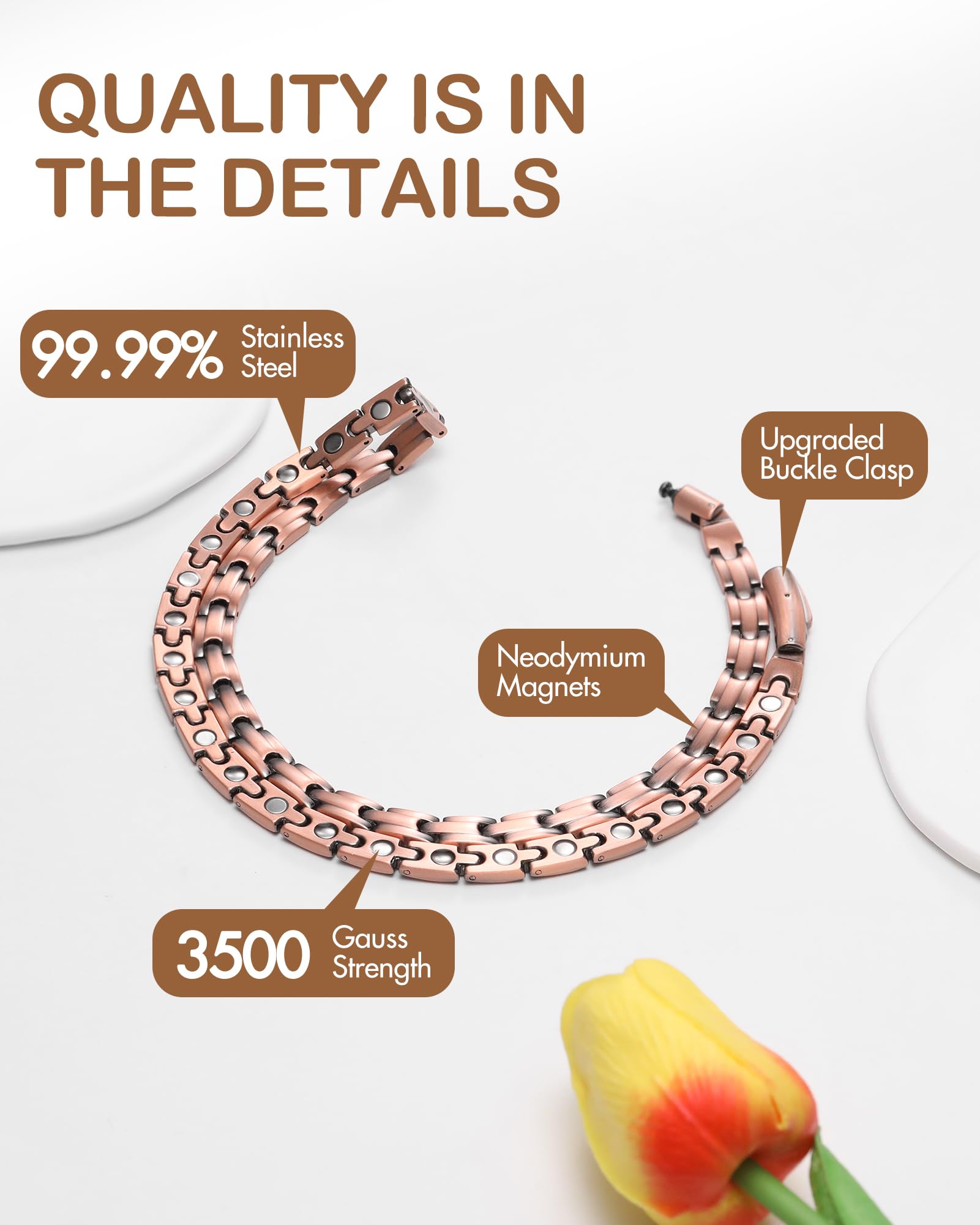 Feraco buckle clasp for easy, secure wear.