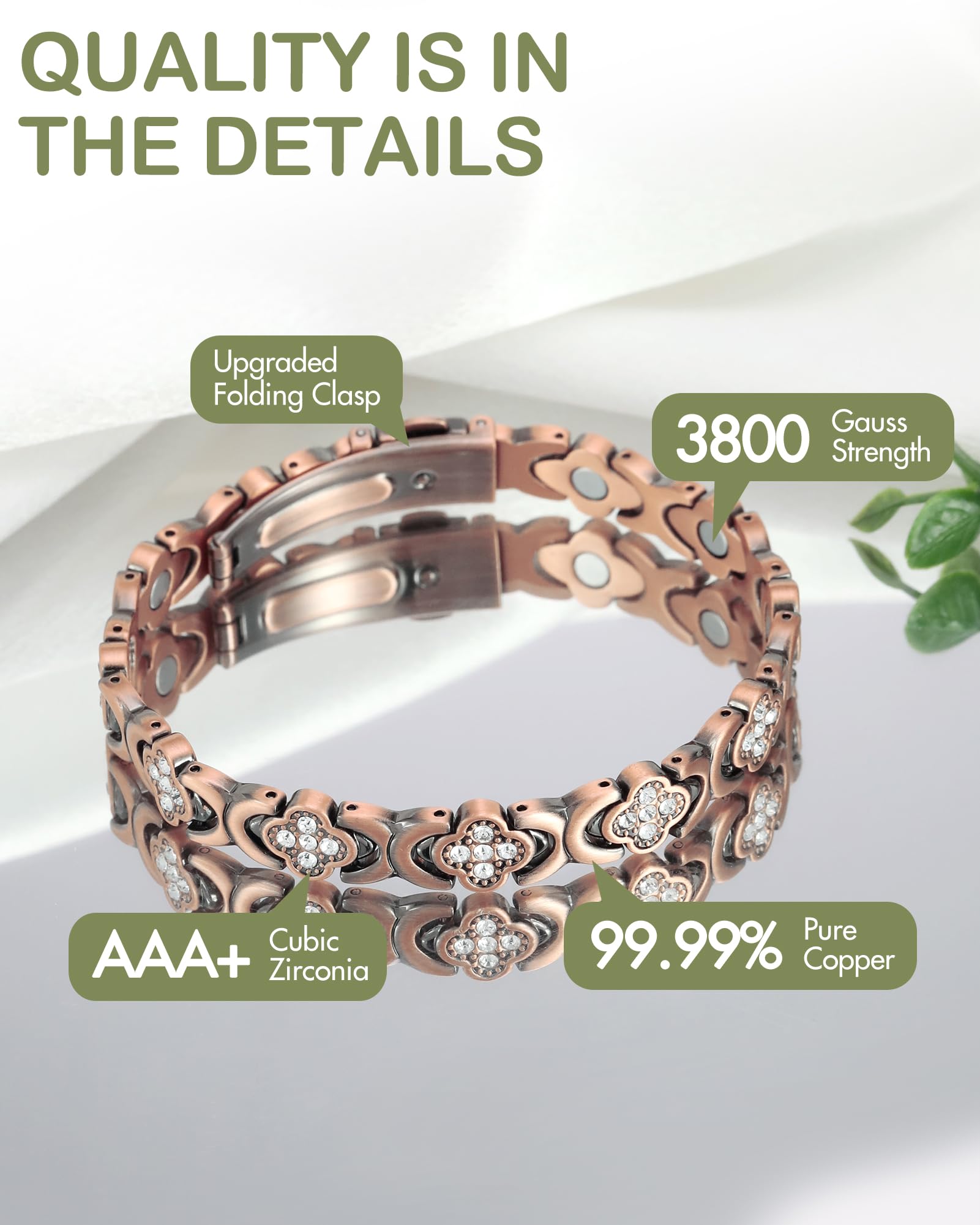 Feraco bracelet features 3800 gauss neodymium magnets for a bold magnetic design.