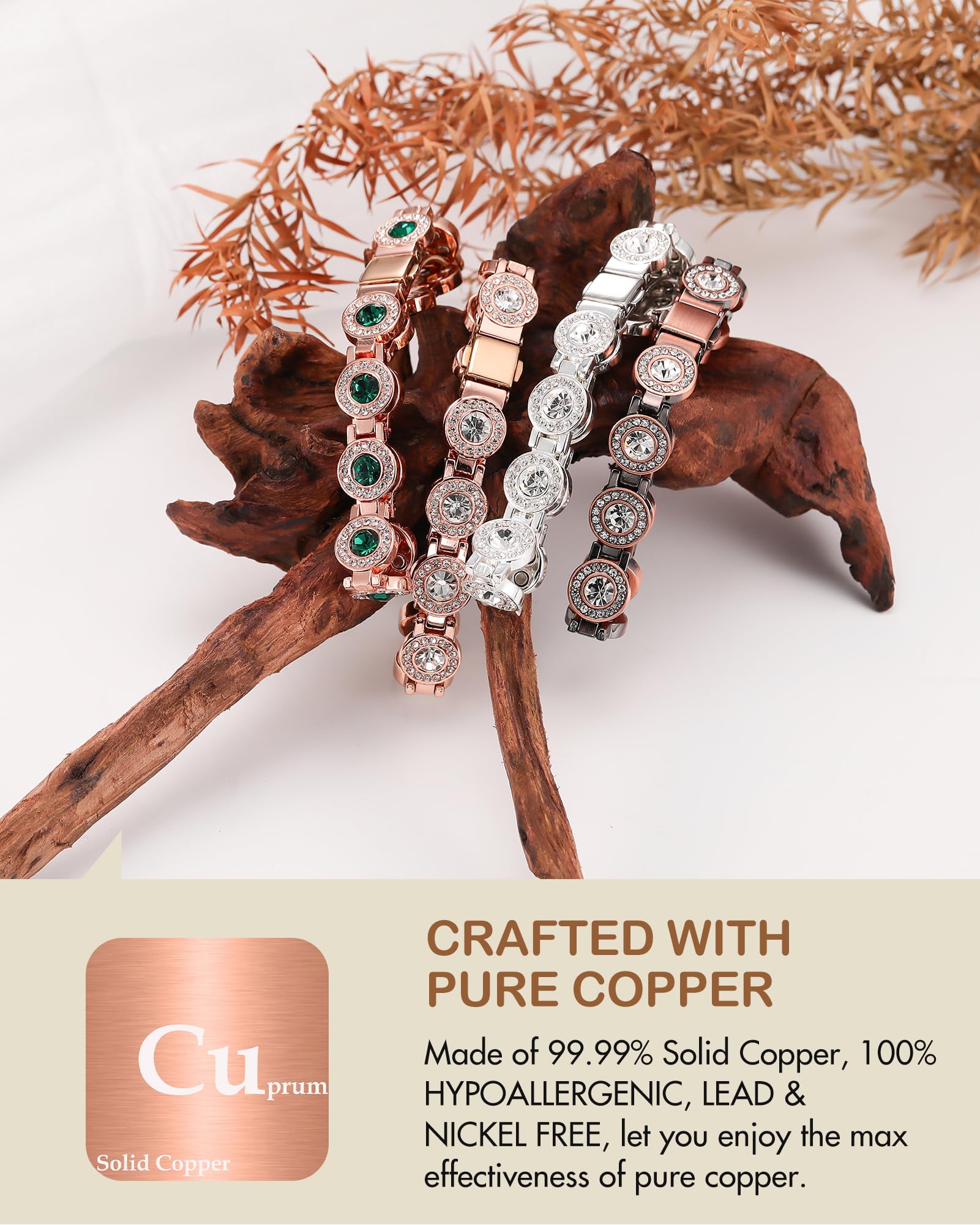 Feraco Austrian crystals detail catching light with radiant sparkle