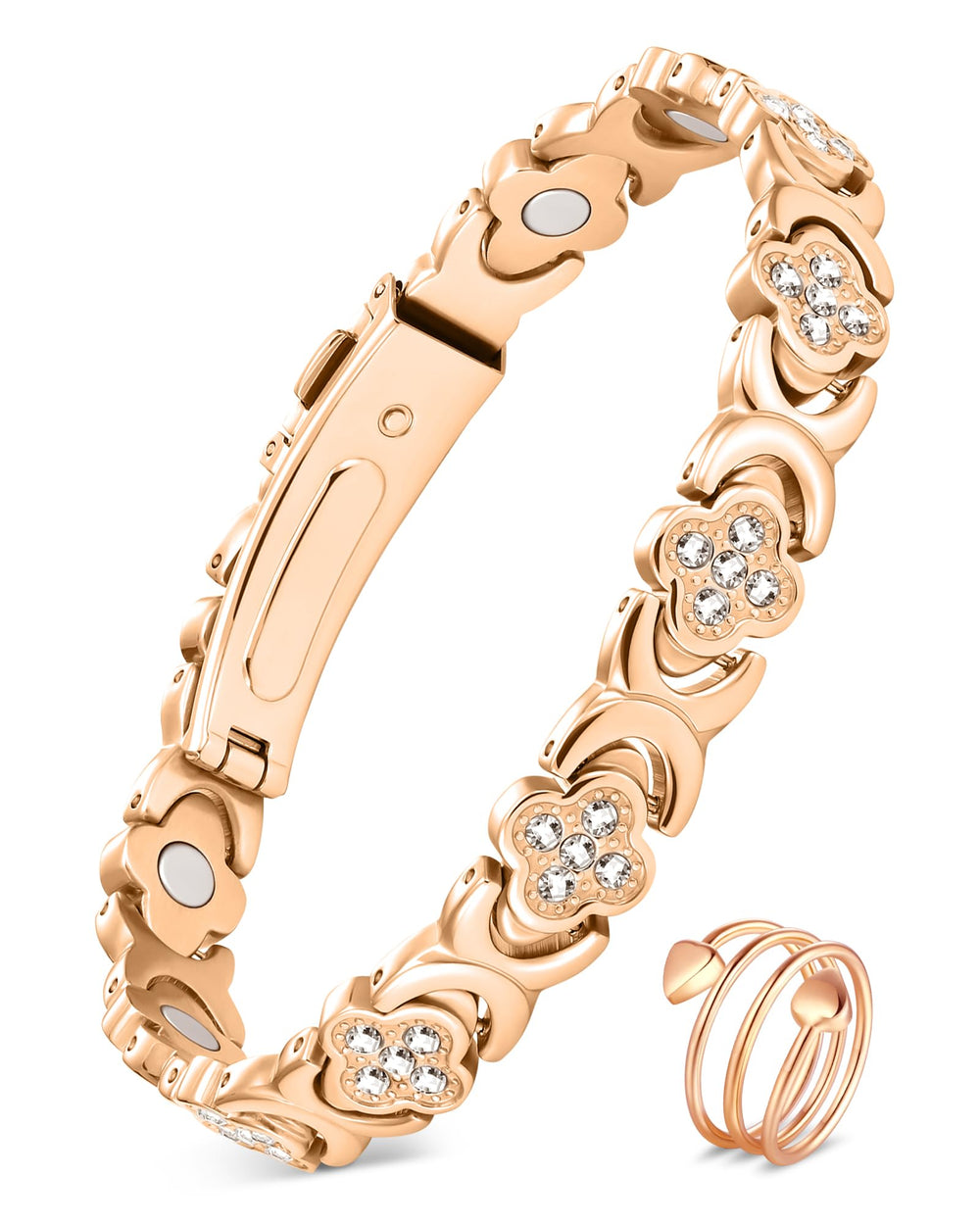 Feraco pure copper bracelet close-up with cubic zirconia for daily elegance