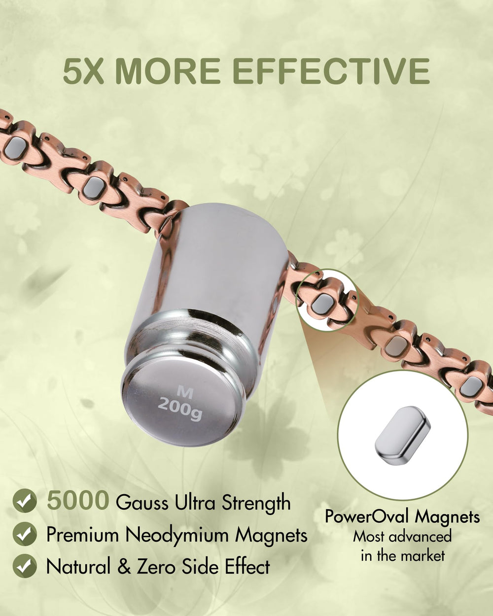 Feraco bracelet close-up highlighting magnetic PowerOval magnets for daily wear