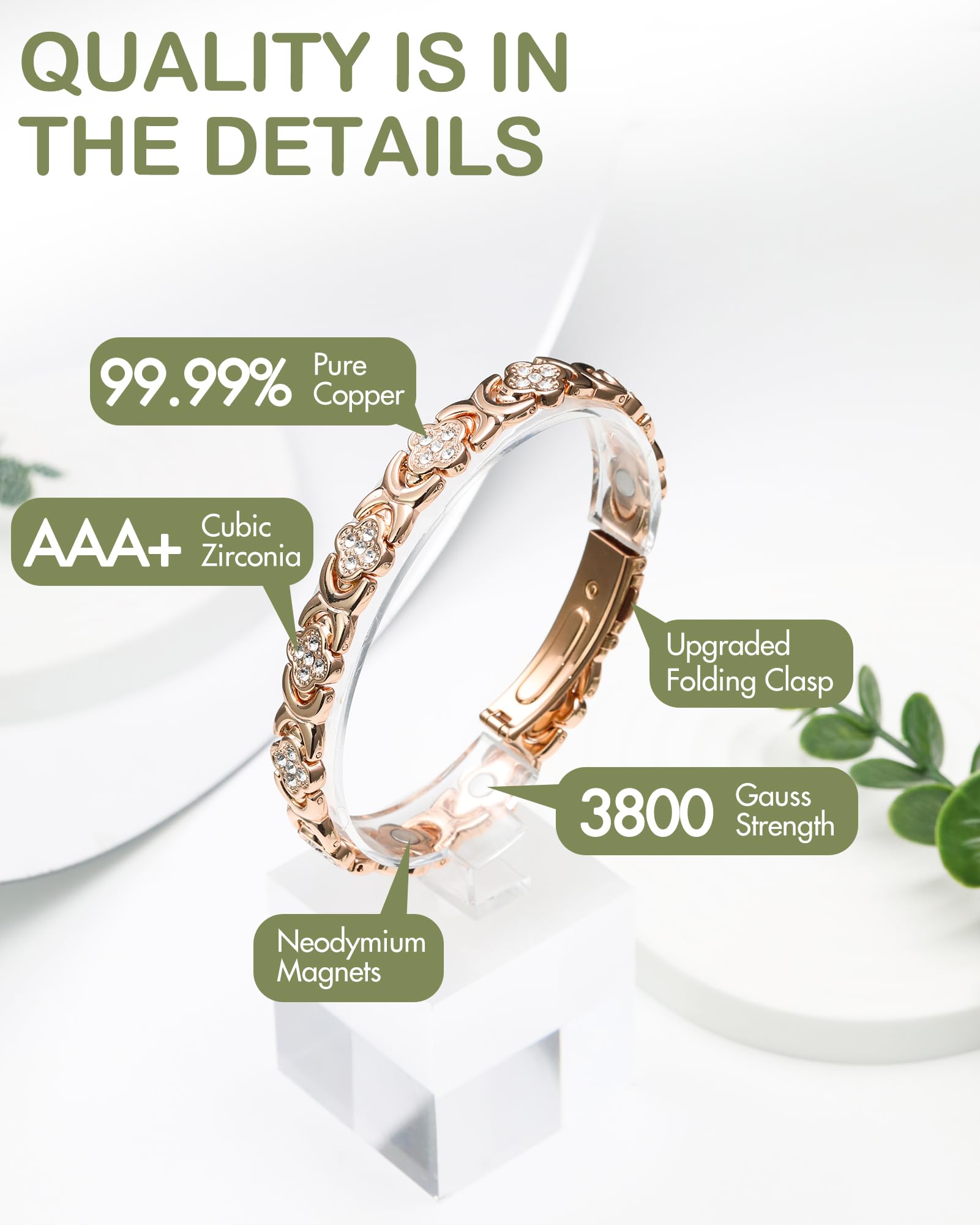 Feraco copper bracelet sparkle detail highlights cubic zirconia shine