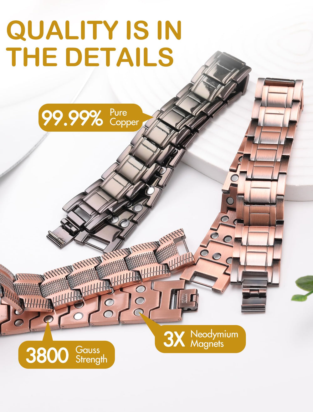Feraco pure copper bracelet highlighting hypoallergenic material