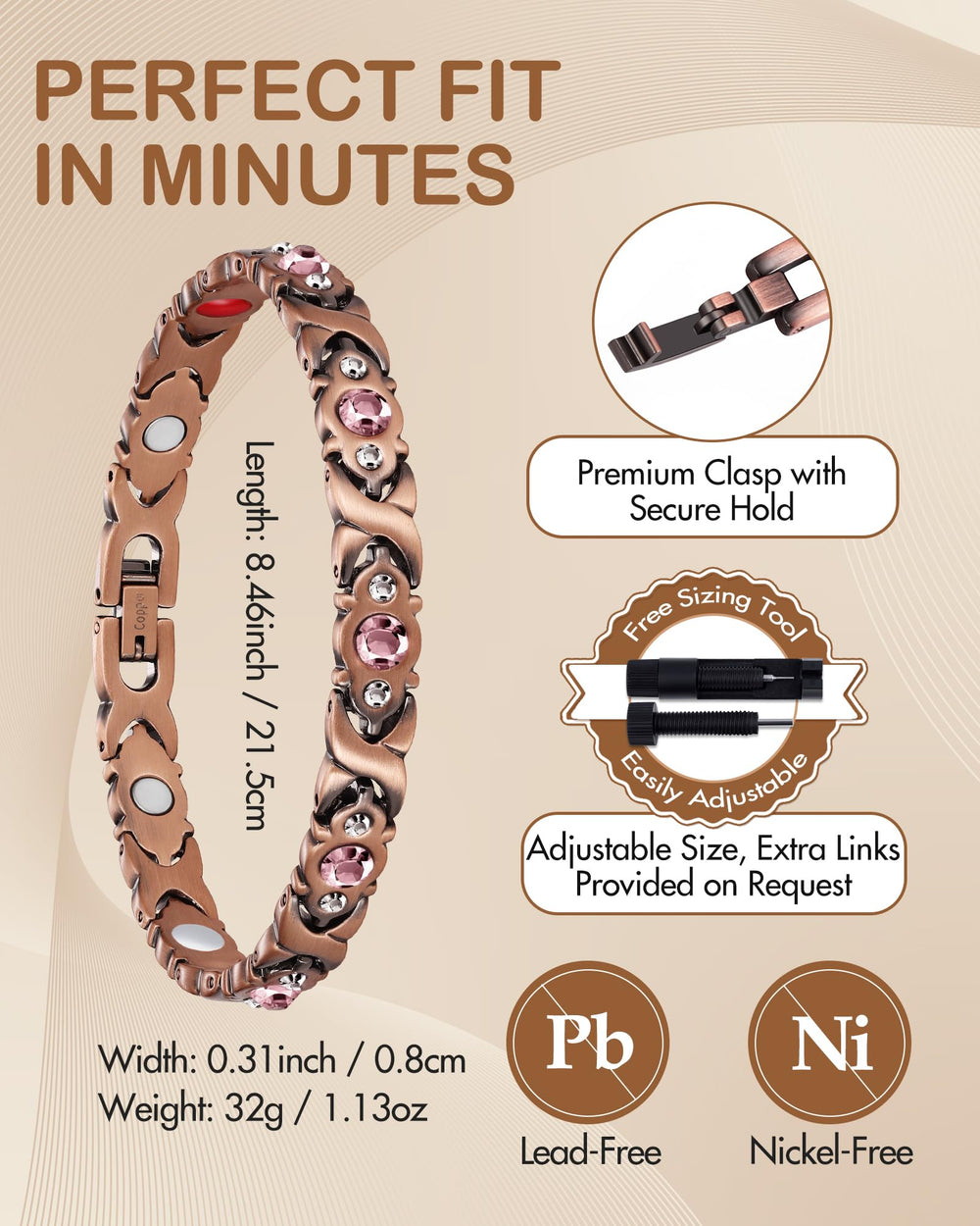 Feraco sizing tool included for easy, personalized fit and all-day comfort